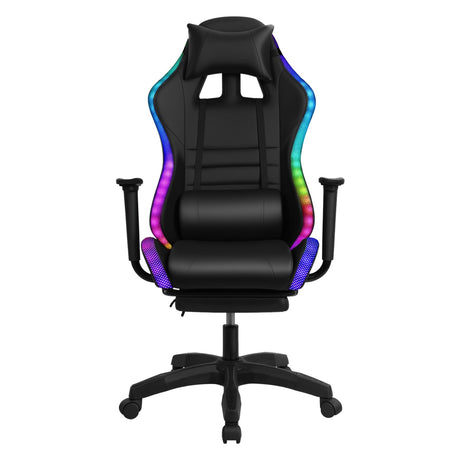 gihusrzx Gaming Chair with Two Bluetooth-Compatible Speakers, Office Executive Chair with Retractable Footrest, Multiple RGB LED Light Modes 360 Degree Rotation Game Chair, 350lbs Load Red gihusrzx