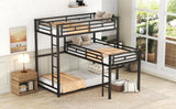 Harper&Bright Designs Metal L-Shaped Triple Double Bed, Stable Frame, Full Guardrail, Space Saving Double/Triple Bed, Black Harper & Bright Designs