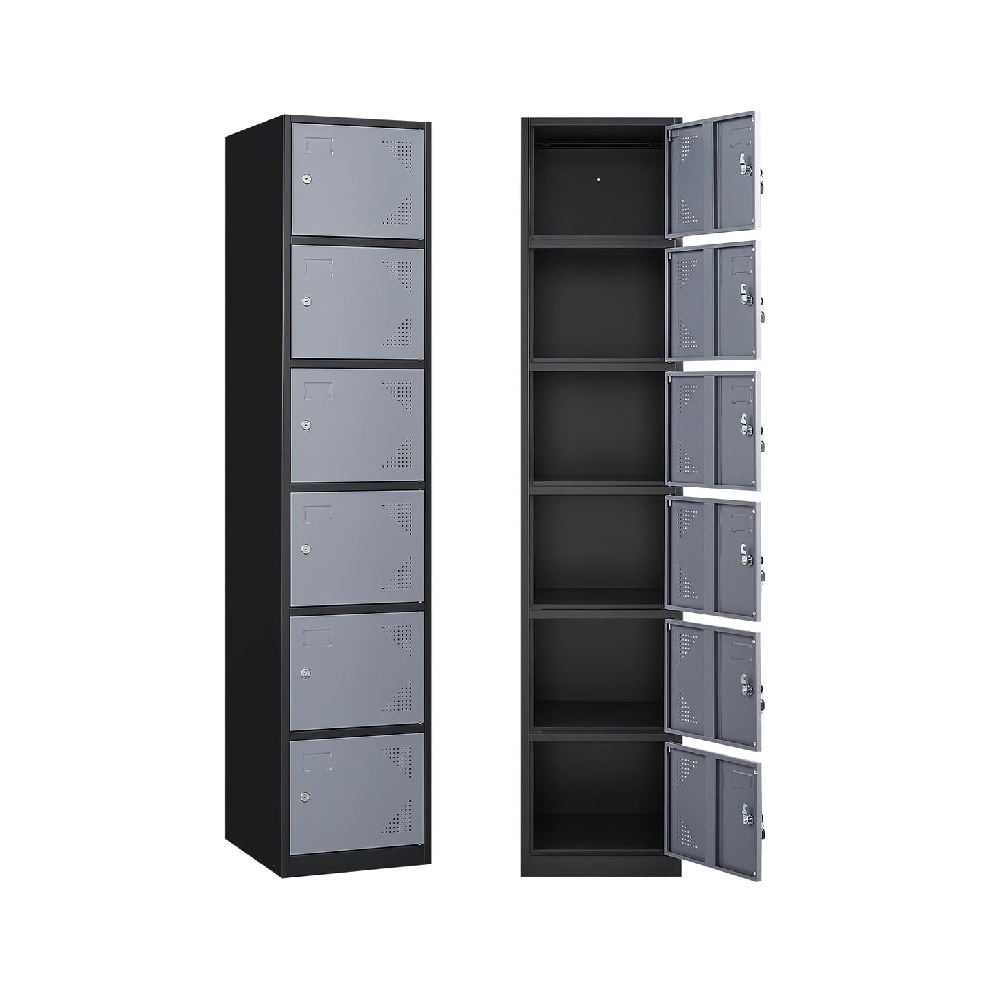 Yizosh Metal Locker with 6 Doors, Tall Steel Storage Lockers for Employees - 71" Locker Storage Cabinets for School, Gym, Home, Office, Garage (Gray Black) - WoodArtSupply