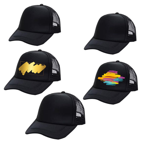 OKBA 5 PCS Sublimation Blank Baseball Cap Polyester Mesh Black Trucker Hat Adult OKBA