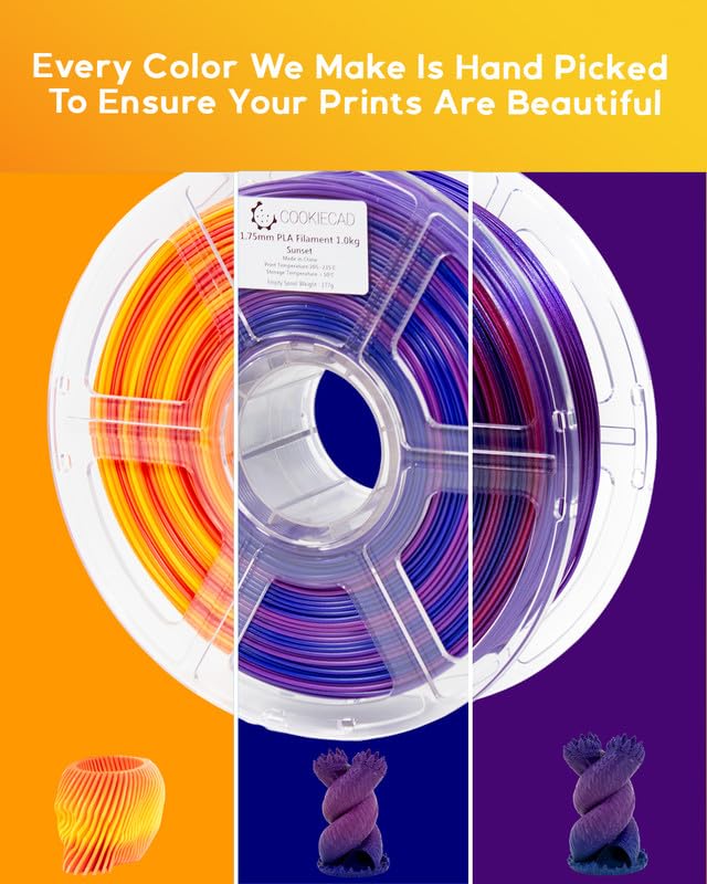 Cookiecad PLA Filament 1.75mm 1kg Rainbow Multicolor 3D Printer Filament - Sunrise PLA Cookiecad