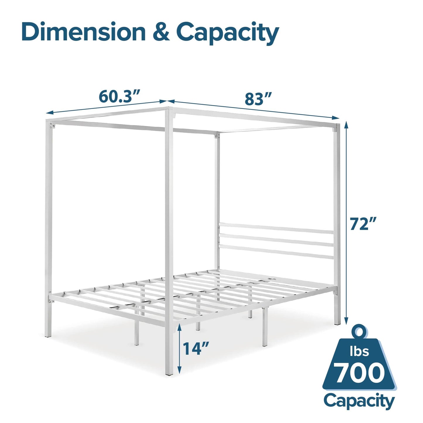 ZINUS Patricia White Metal Canopy Platform Bed Frame, Mattress Foundation with Steel Slat Support, No Box Spring Needed, Easy Assembly, Queen