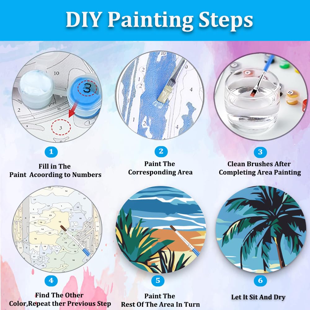 Artunion Framed Paint by Numbers Kit for Adults Beginners & Kids Ages 8-12,Summer Beach Paint by Number with Frame,Sunset Beach Paint by Numbers Kit on Canvas 10 * 10 Inch Without Easel Artunion