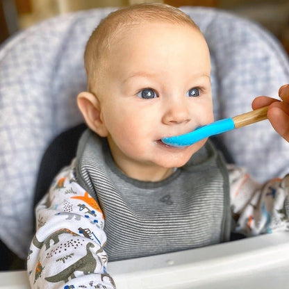 Avanchy Bamboo & Silicone Infant Training Spoons, BPA Free - Soft Tip, Easy on Gums, First Stage Feeding Utensils for Baby-Led Weaning, Self-Feeding, Orange