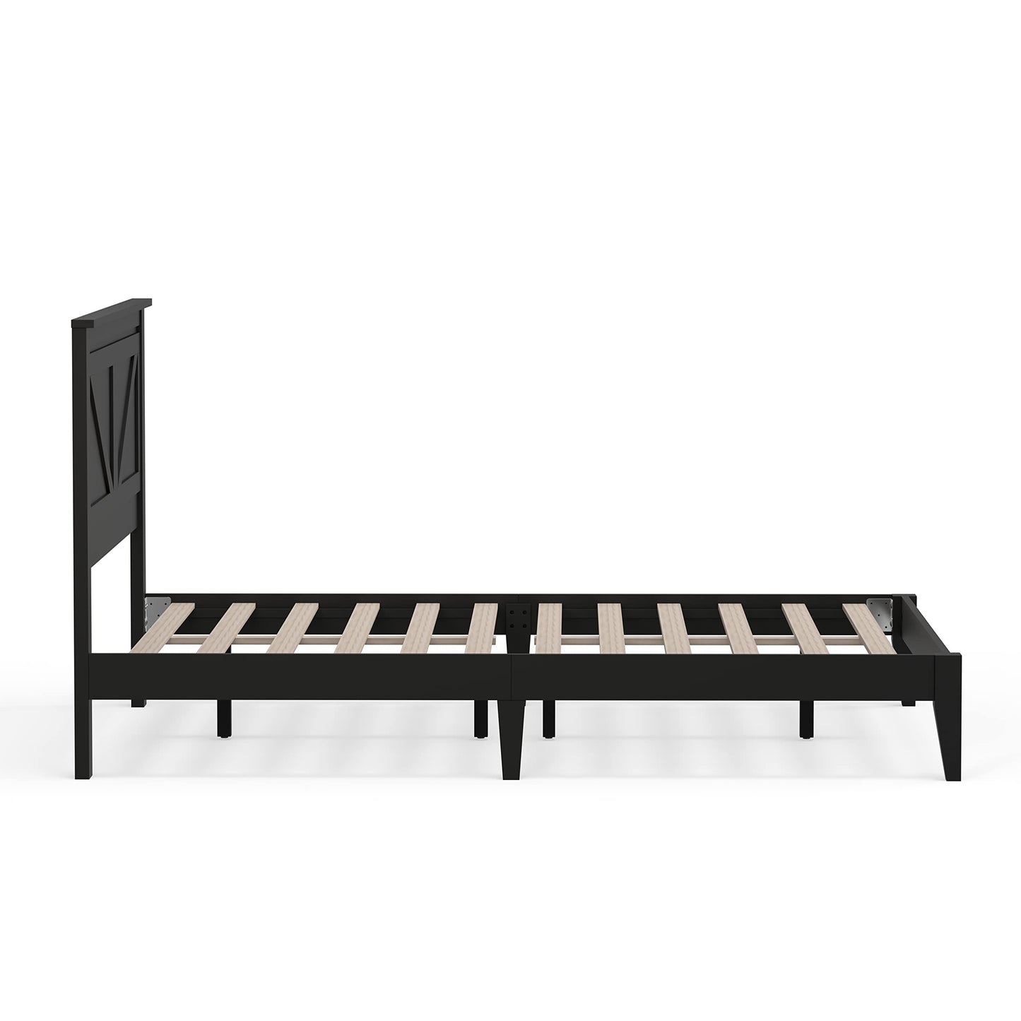 Glenwillow Home Farmhouse Solid Wood Platform Bed in Queen - Ebony (Black) - WoodArtSupply