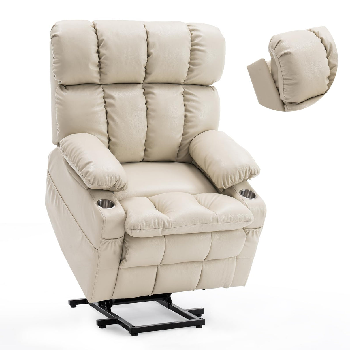 Zuacs Dual Motor Power Lift Recliner Chair for Elderly,Infinite Position, Lay Flat Recliner with Massage and Heat, Adjustable Headrest, USB&Type-C,Cup Holders,Faux Leather Beige,Medium Zuacs