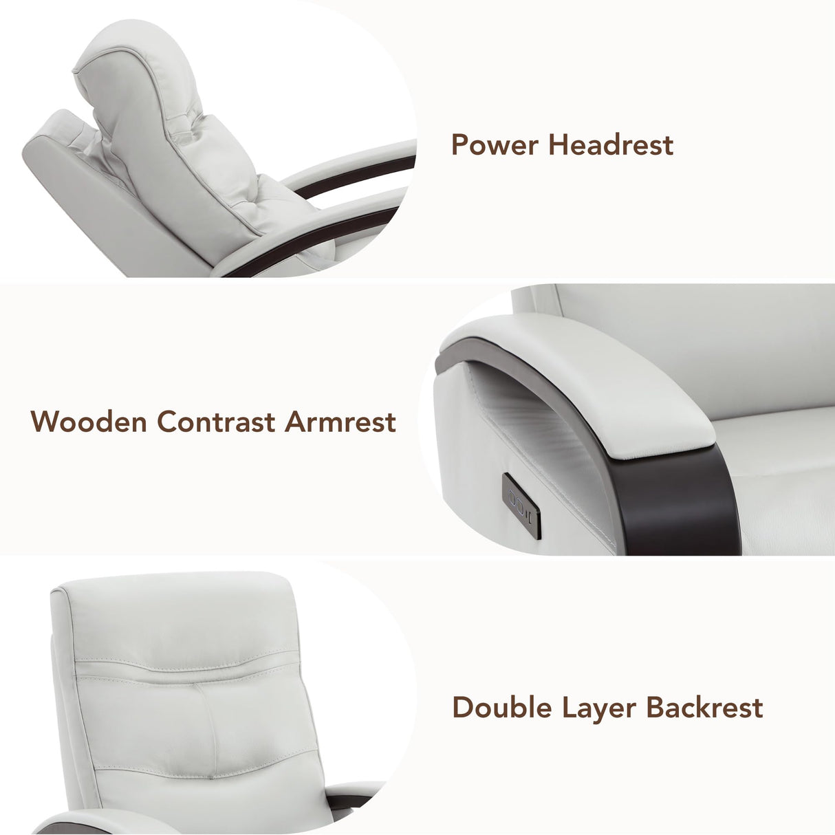 CHITA Genuine Leather Power Swivel Glider Rocker Recliner, FSC Certified Mid Century Modern Recliner Chair for Adults, Adjustable Power Headrest, for Nursery and Living Room, Creamy Grey CHITA