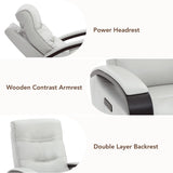 CHITA Genuine Leather Power Swivel Glider Rocker Recliner, FSC Certified Mid Century Modern Recliner Chair for Adults, Adjustable Power Headrest, for Nursery and Living Room, Creamy Grey CHITA