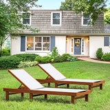 Tangkula Outdoor Wood Chaise Lounge Chair, Patio Chaise Lounger with 5-Postion Adjustable Back, Eucalyptus Wood Reclining Lounge Chair with Breathable Fabric for Poolside Lawn Backyard (1, White) Tangkula