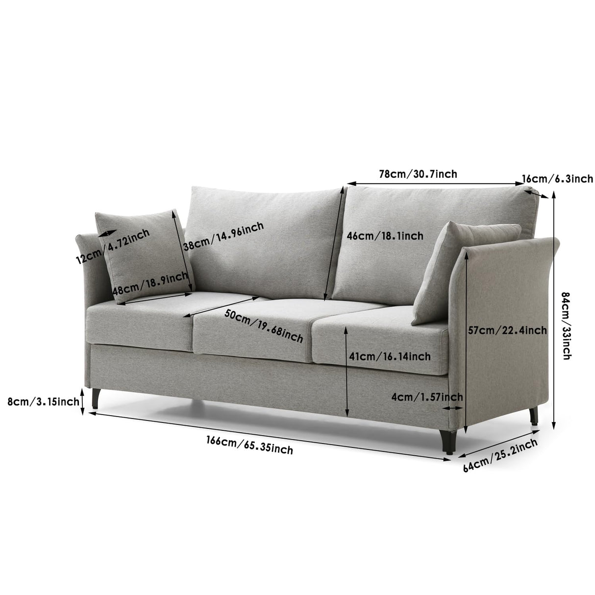 FAVSH 65" Loveseat Sofa, Mid Century Modern Decor Couches for Small Spaces, Upholstered Love Seat Small Couch for Bedroom, Office or Apartment, Solid and Easy to Install, 2-Seater Deep Seating, Gray FAVSH