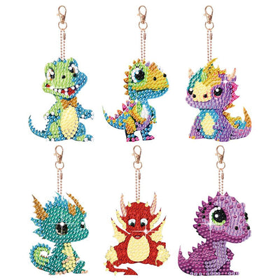 JBTM24 Diamond Painting Keychains Kits, Double Sided Diamond Art Keyrings for Adults, DIY Art Key Rings Ornaments Kits (Dinosaur)