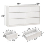 White Malm Dresser for Bedroom, 55 Inch Long Dresser High Gloss Dresser with 7 Drawers, Modern Large Wood Chest of Drawer Handle Free, Dresser for Kids Bedroom, Living Room, Entryway, Hallway, White jiteentarou