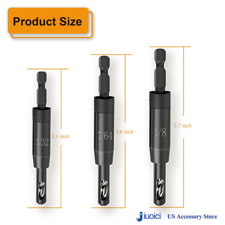 Upgraded CC2430 3/32", 7/64", 1/8" Self Centering Hing Drill Bit Set VIX Bit for 1/4 in Clic-Change Hex Shank Drill, #6 8 10 Center Finding Drill Bit, 3 Piece jiuoici