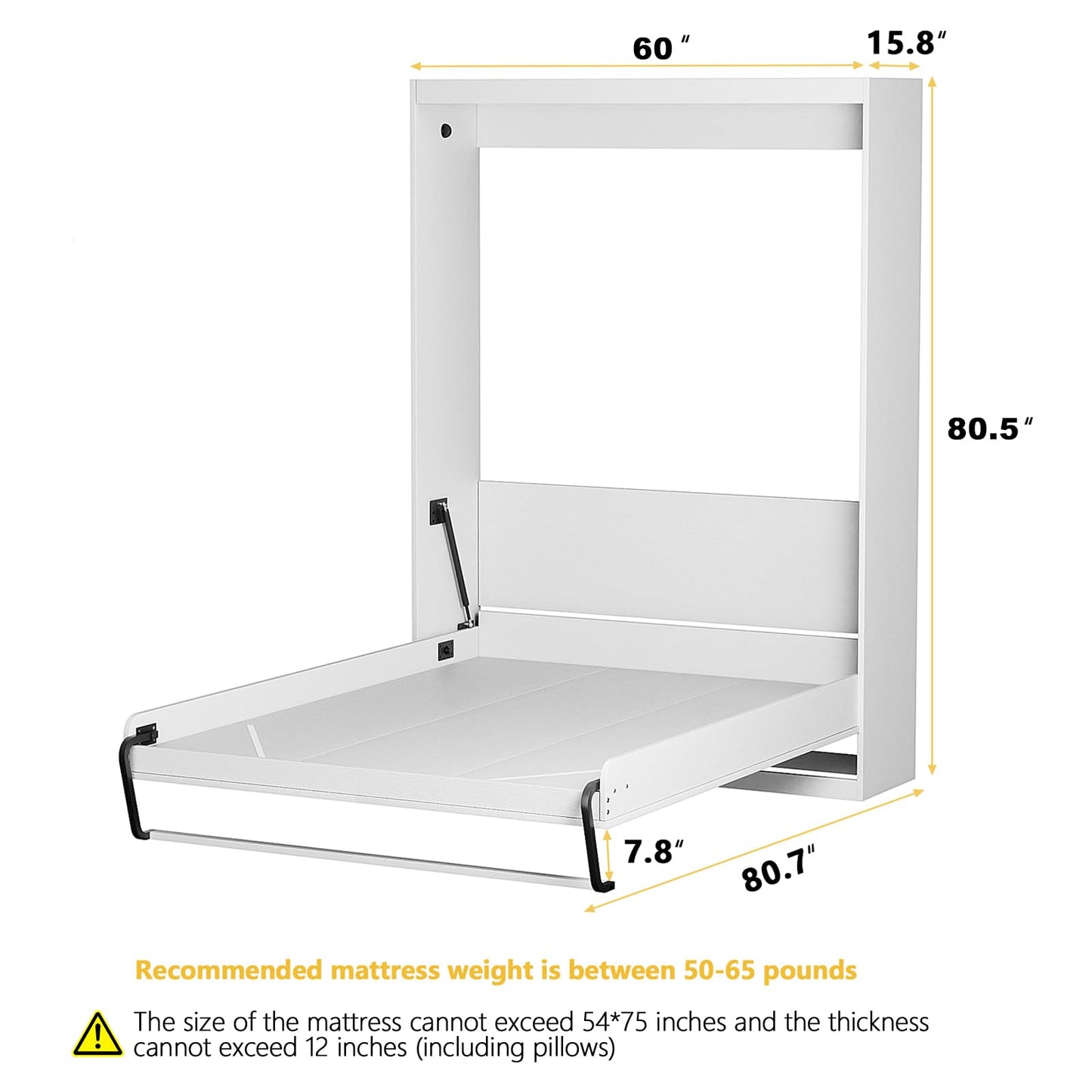 ROOMTEC Space-Saving Full Size Murphy Wall Bed - Modern White Furniture for Bedroom and Home Office - WoodArtSupply