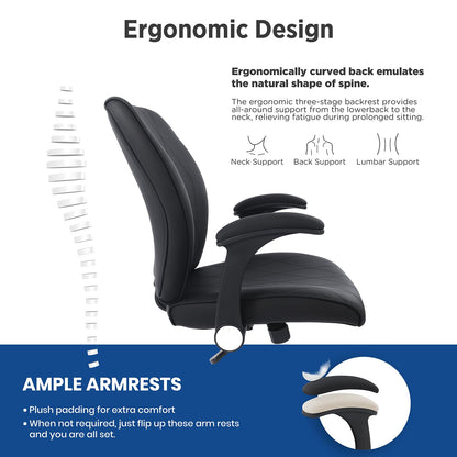 Ergonomic Mid-Back Leather Adjustable Drafting Chair with Flip-up Arms and Foot Ring, Standing-Desk Matched Tall Swivel Computer Office Stool, Black