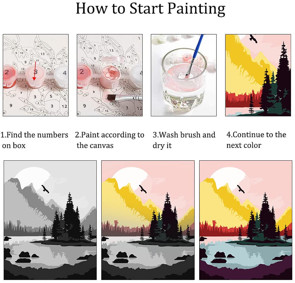 LWZAYS Paint by Number for Adults,Landscape Lake Mountain Paint by Numbers,Without Frame DIY Oil Painting Acrylic Paints for Wall Art（6 Pack 8X12 Inch LWZAYS