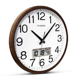 TIMESS Wall Clock, Classic Wood Style Finish, 11 Inch Non-Ticking Silent Battery Operated Quartz Analog with Perpetual Calendar and F° Temperature Display, Home, Office Décor (Wood Brown) TIMESS