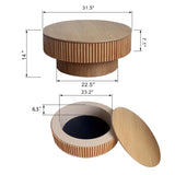 Round Coffee Table with Storage, Modern Wooden Coffee Table with Solid Wood Veneered, Circle Center Table Accent Tea Table for Living Room Apartment Small Space (31.5''L × 31.5''W × 14''H, Natural) FGXJY