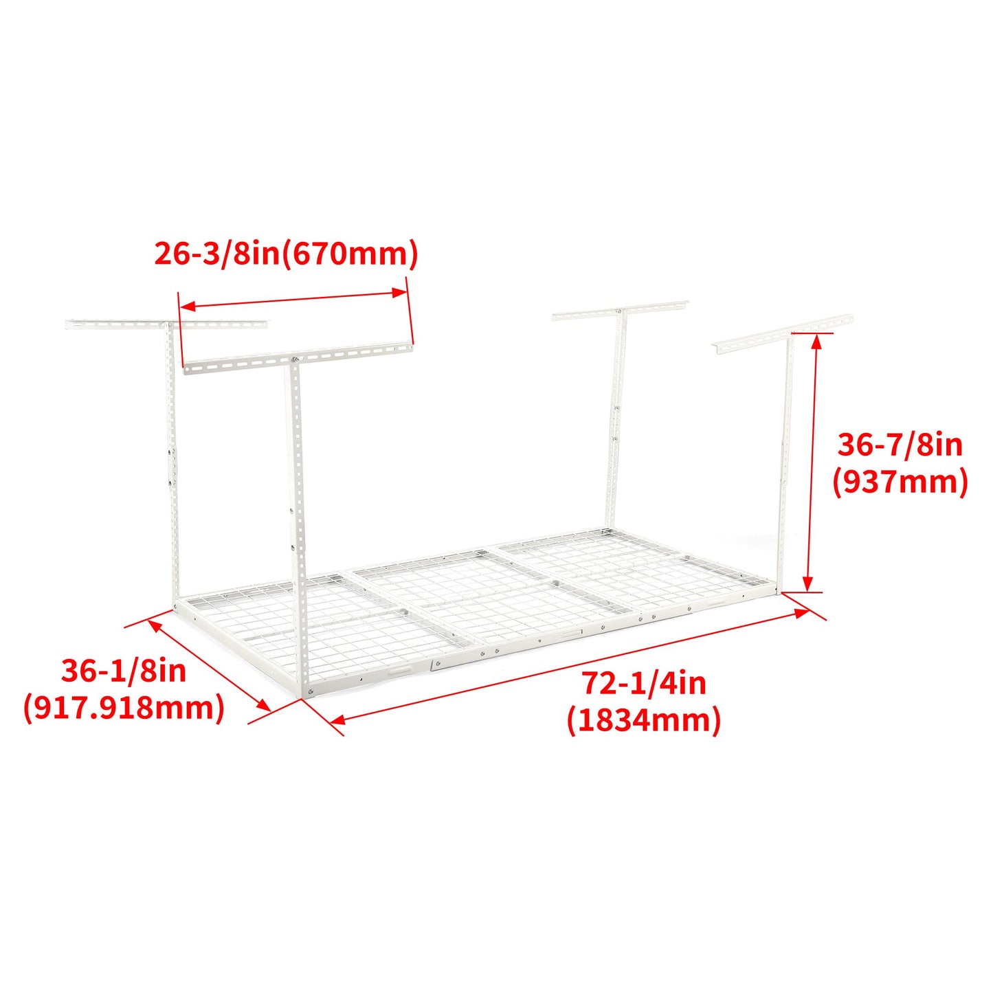 Kojem 3x6 Overhead Garage Storage Rack Adjustable Ceiling Garage Organization Shelf Ceiling Mounted Storage Racks White