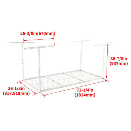 Kojem 3x6 Overhead Garage Storage Rack Adjustable Ceiling Garage Organization Shelf Ceiling Mounted Storage Racks White Kojem