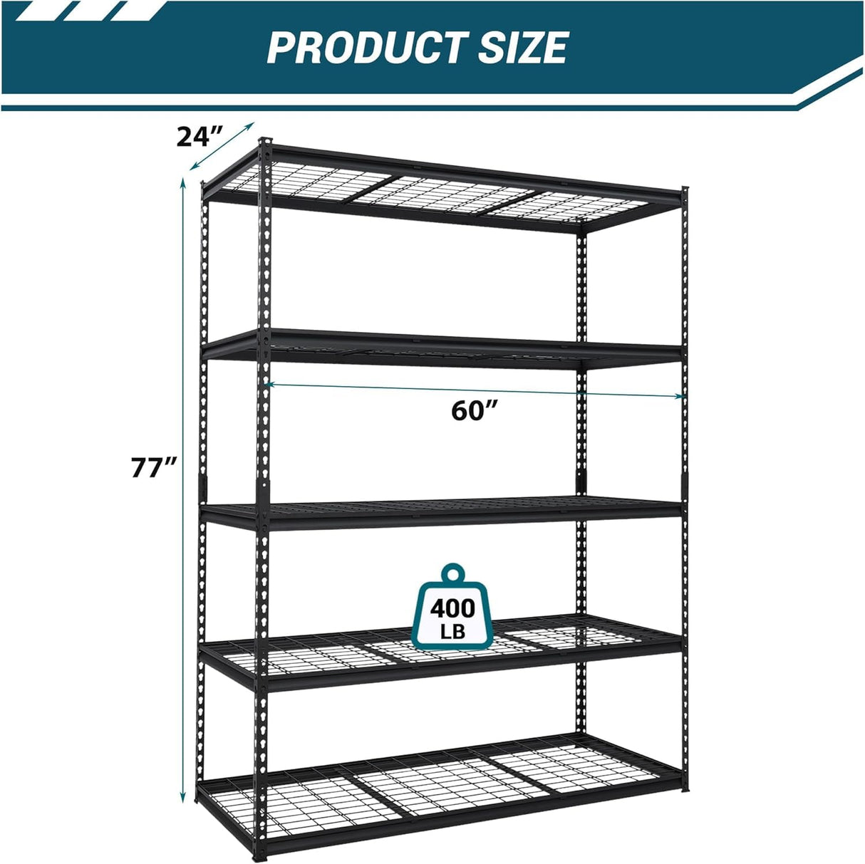 ExploreHorizon 2500 Lbs Capacity Heavy Duty Garage Shelving, 60x24x72 Inch 5-Tier Metal Wire Shelves, Adjustable Industrial Storage Rack for Garage, Basement, Warehouse Organization ExploreHorizon