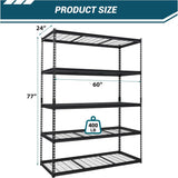 ExploreHorizon 2500 Lbs Capacity Heavy Duty Garage Shelving, 60x24x72 Inch 5-Tier Metal Wire Shelves, Adjustable Industrial Storage Rack for Garage, Basement, Warehouse Organization ExploreHorizon