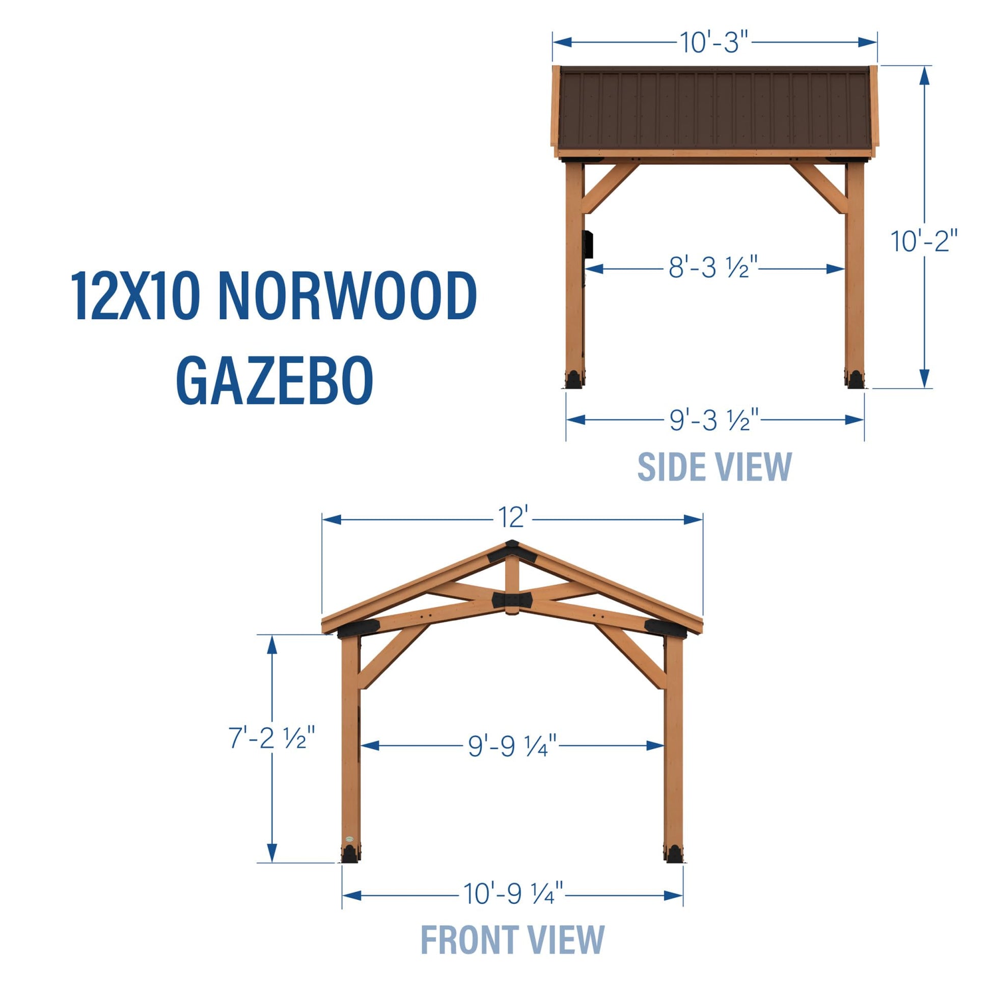 Backyard Discovery Norwood 12 ft. x 10 ft. Cedar Wood Gazebo Pavilion,Thermal Insulated Hard Top Steel Roof, Durable, Supports Snow Loads and Wind Speed, Rot Resistant, Backyard, Deck, Garden - WoodArtSupply