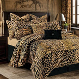 Loom and Mill 8-Piece Safari Comforter Set King Size, Leopard, Tiger, Giraffe, Zebra Animal Print Bedding Set, Patchwork Comforter with Bed Skirt, Euro Shams and Decorative Pillow(Black Gold, King) Loom and Mill