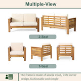 4-Piece Patio Furniture Set: Outdoor Acacia Wood Patio Furniture Set with Loveseat, Sectional Sofa & Coffee Table with Premium Cushions, Durable Conversation Set for Backyard, Garden (4, brown) Usiseem