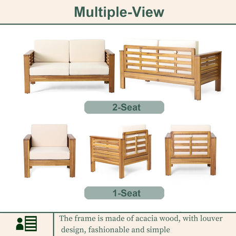 4-Piece Patio Furniture Set: Outdoor Acacia Wood Patio Furniture Set with Loveseat, Sectional Sofa & Coffee Table with Premium Cushions, Durable Conversation Set for Backyard, Garden (4, brown) Usiseem