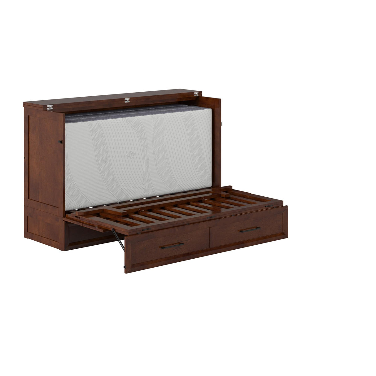 AFI, Tucson Queen Wood Murphy Bed Chest with 6" Mattress, Storage Drawer & Built-in USB Charger, Walnut AFI