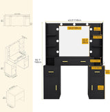 DWVO Vanity Desk with Large Mirror and LED Lights, Makeup Vanity Table Set with Power Outlets, Comfy Stool & Storage Drawers, Shelves and Cabinets, 3 Lighting Modes Makeup Table, Dressing Room, Black DWVO