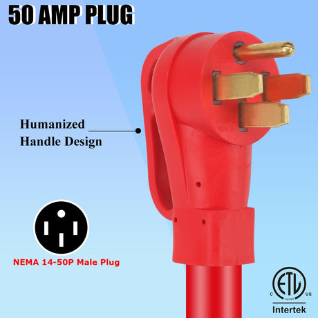 50 Amp 30 Feet RV/EV Extension Cord NEMA 14-50P/14-50R with 30M/50F Adapter,6/3+8/1 Gauge STW Heavy Duty RV Power Cord with Cord Strap,125/250V 6250/12500W,ETL Listed,Erboelec Erboelec