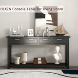 HLXZN Console Table for Entryway, 60 Inch Sofa Table w/4 Drawers and Bottom Shelf Narrow Long Hallway Table for Living Room Entryway Home, Black HLXZN