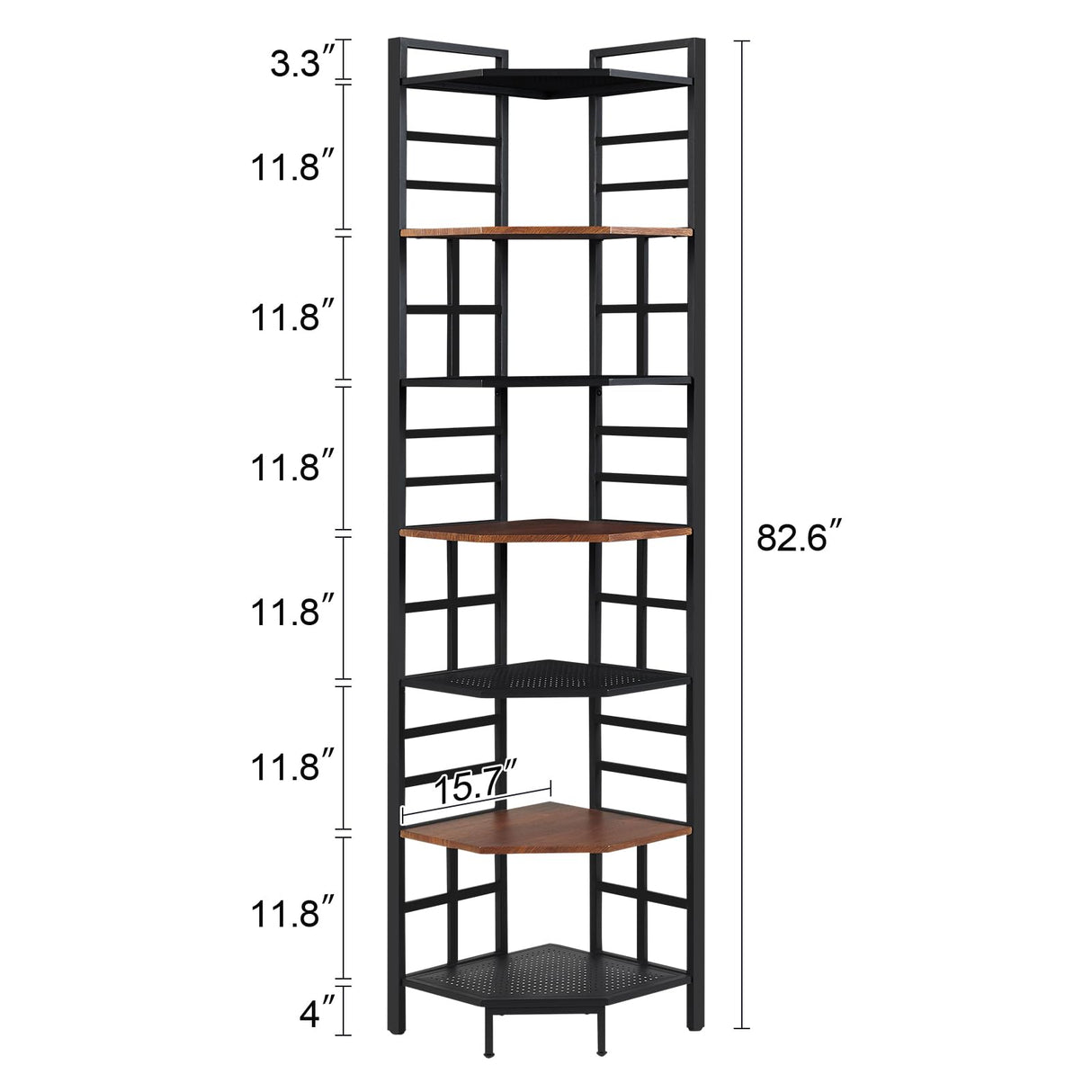 HOMISSUE Corner Shelf, 6 Tier Tall Corner Bookshelf 82.6", Industrial Corner Shelves Stand, Display Shelving Unit with Storage for Home Office Living Room and Bedroom, Brown HOMISSUE