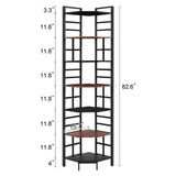 HOMISSUE Corner Shelf, 6 Tier Tall Corner Bookshelf 82.6", Industrial Corner Shelves Stand, Display Shelving Unit with Storage for Home Office Living Room and Bedroom, Brown HOMISSUE