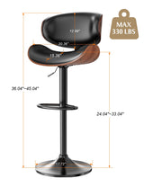 YaFiti Swivel Bar Stools Set of 2 for Kitchen Counter, Adjustable Bentwood Barstools, Modern PU Leather Upholstered Bar Chair with Back and Footrest, for Bar, Kitchen, Dining Room, Black YaFiti