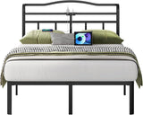 UOMEUR Metal Bed Frame with Headboard and USB & Type C Charging Station, Heavy Duty Metal Bed Frame No Box Spring Needed with Ample Storage Space - Easy Assembly and Noise Free (Black, Queen) UOMEUR