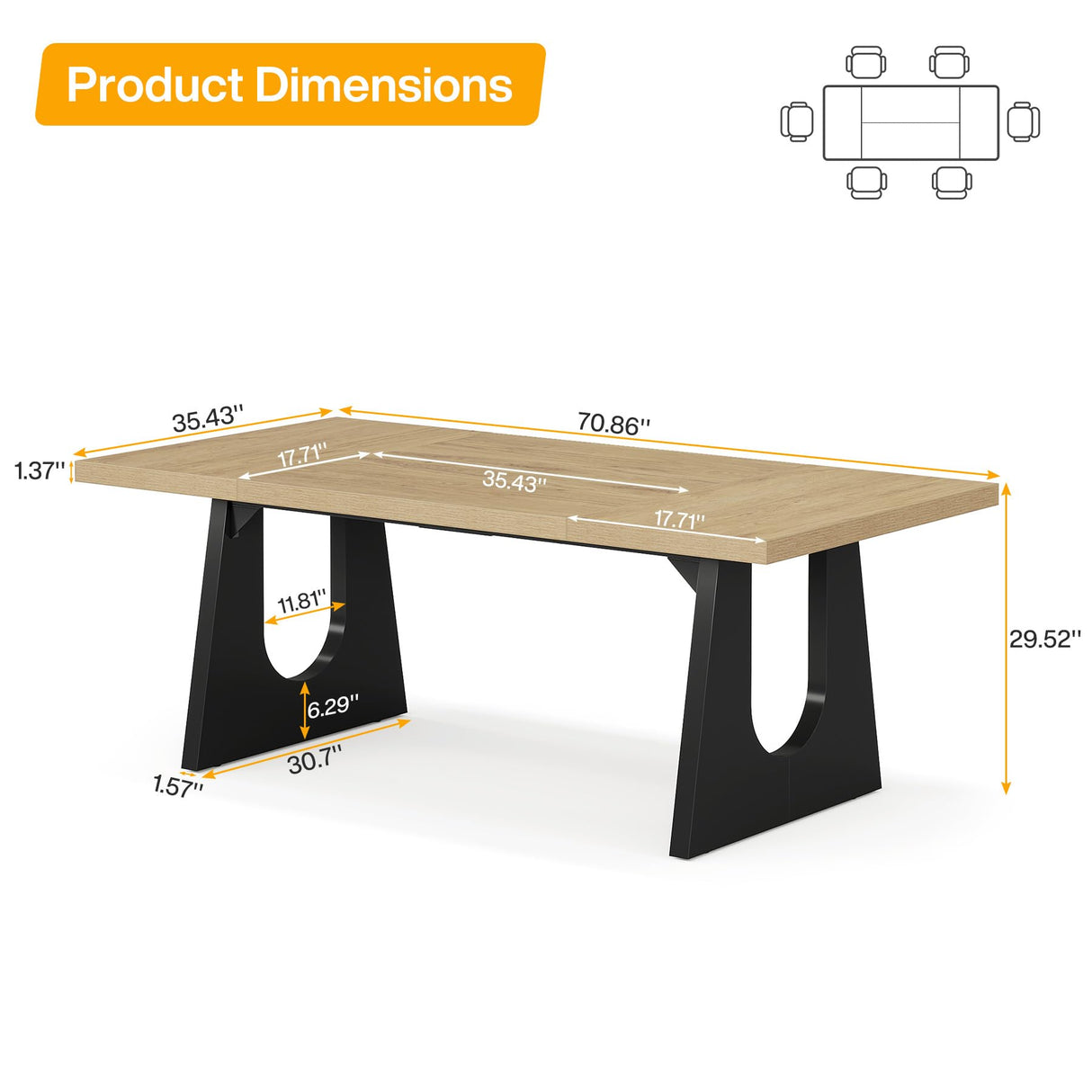 Tribesigns Large Conference Table, 70.9 Inches Rectangular Office Desk, Rustic Wood Conference Meeting Room Table for 6-8 People, Business Seminar Tables, Breakroom, Reception Office Furniture, Oak Tribesigns