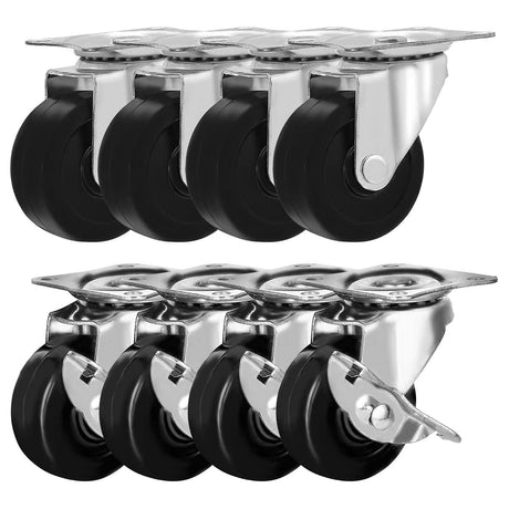 FactorDuty 8 Pack 2" Swivel Caster with Brake Wheels Hard Rubber Base w/Top Plate & Bearing (2" Combo-8 pcs) FactorDuty