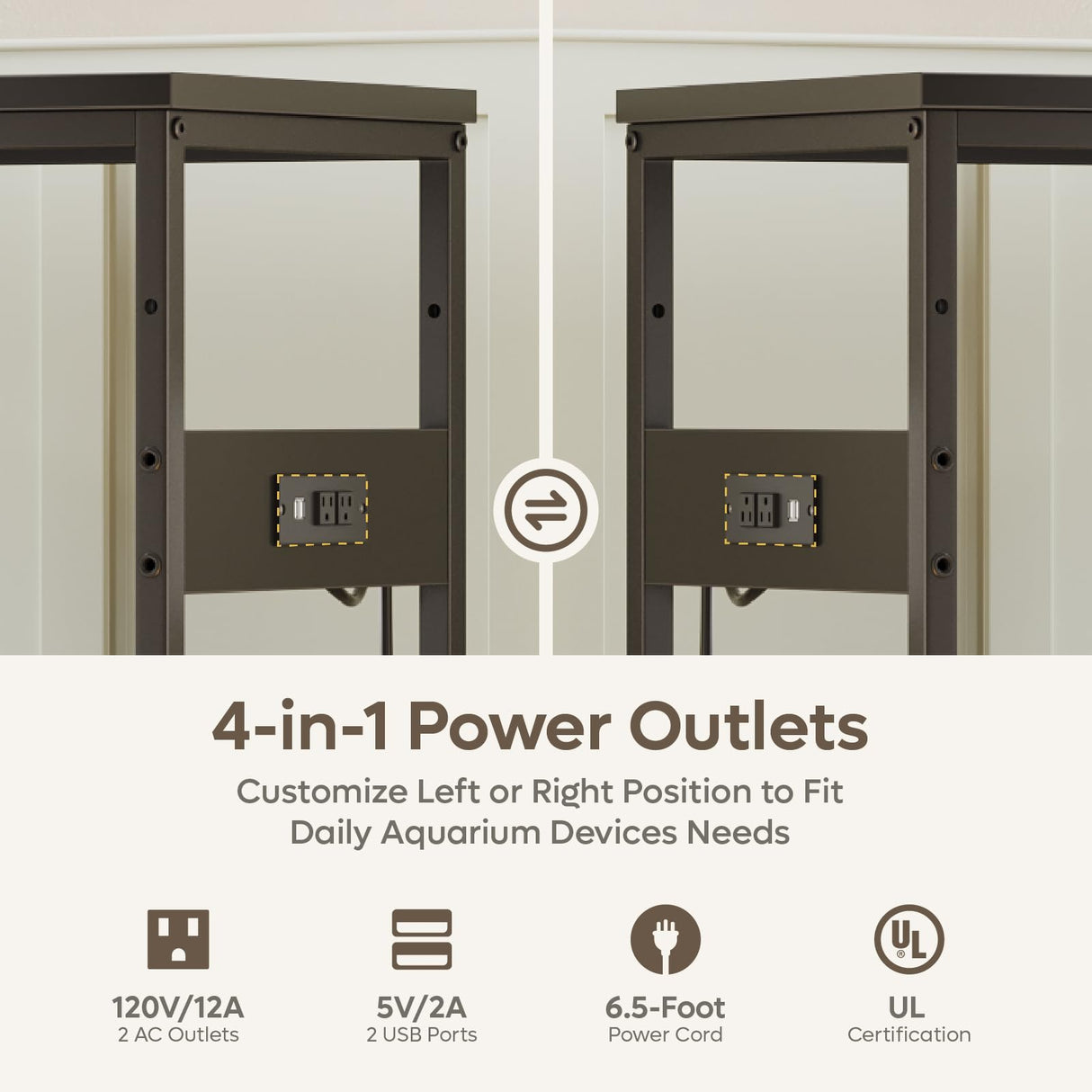 Bestier 20-29 Gallon Fish Tank Stand with Power Outlets, Metal Long Aquarium Stand with Storage Cabinet, 31x15 Reptile Terrarium Stand with Horizontal Gold Line, Stainless Hooks, 350 Lbs(Black) Bestier