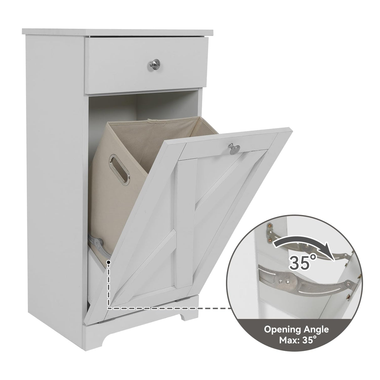 SOLIDEE Free Standing Kitchen Bathroom Tilt Out Laundry Hamper Storage Cabinet with Drawer, White SOLIDEE