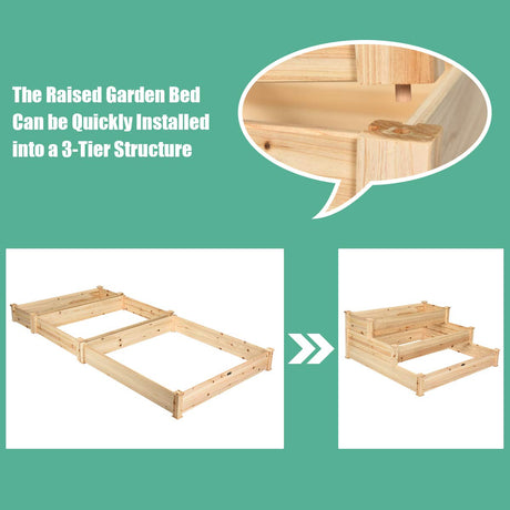 S AFSTAR 3-Tier Raised Garden Bed, Wood Elevated Planter Box with 3 Dividable Bed Kit, Outdoor Above Ground Garden Beds for Plants Herbs Vegetables, Stackable & Flat Arrangement, 49"L x 49"W x 22"H S AFSTAR