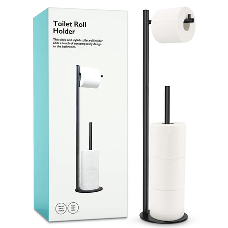 Toilet Paper Holder Stand, Bathroom Toilet Paper Roll Holder Stand with Reserve, Standing Toilet Paper Holder with Storage Batoliet