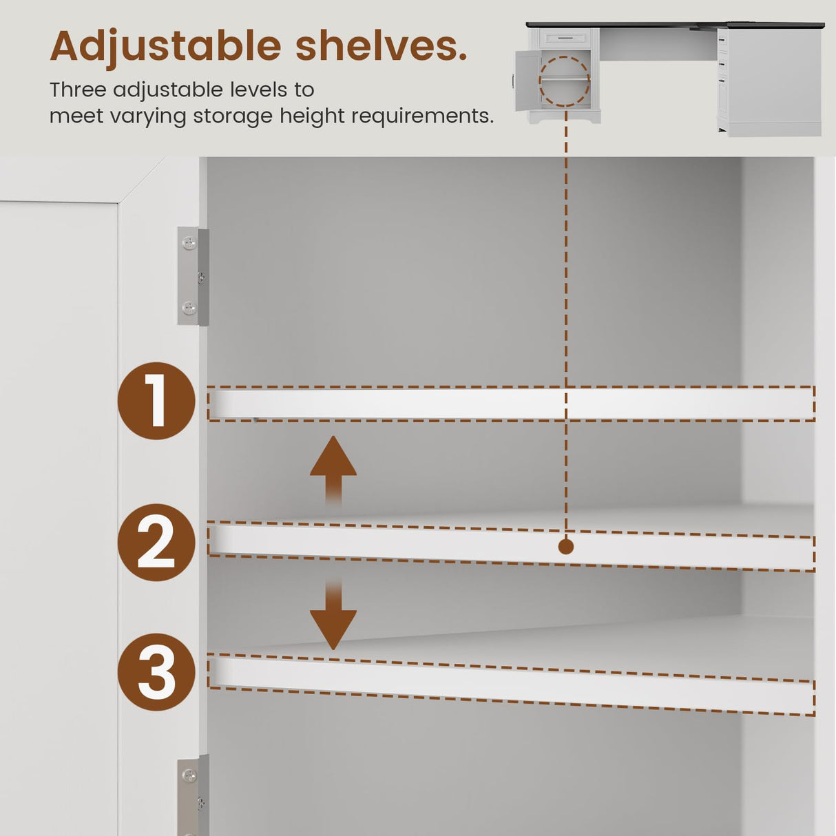 Itaar Farmhouse Executive L Shaped Desk, Home Office Desk with File Drawer and Power Outlet, Computer Corner Desk with Drawers and Storage Cabinet, Workstation for Office Home, White Itaar
