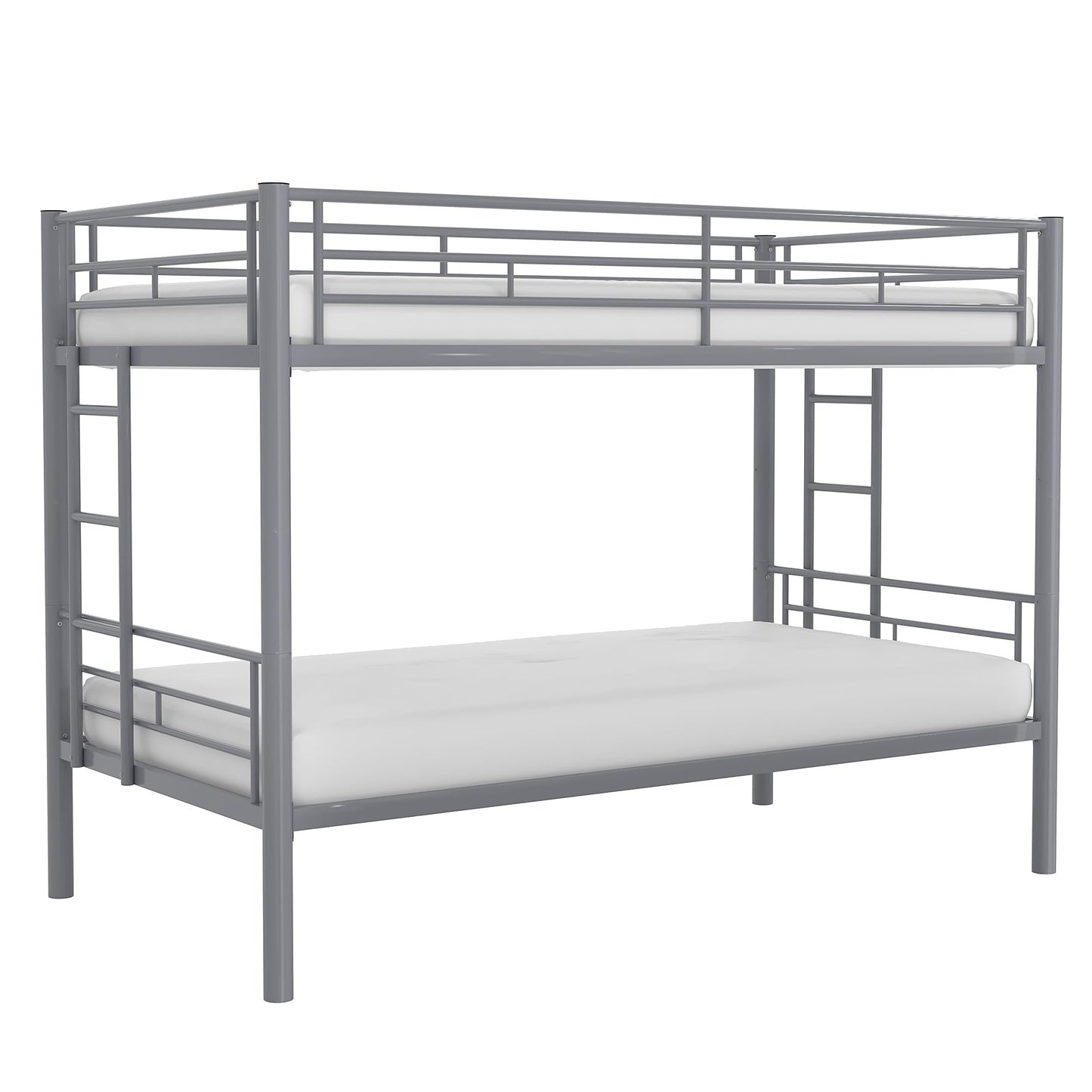 VECELO Bunk Bed Twin Over Twin, Metal Bunkbeds with Ladder and Full-Length Guardrail, No Box Spring Needed, Space Saving, Noise Free, Grey