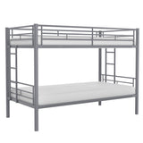 VECELO Bunk Bed Twin Over Twin, Metal Bunkbeds with Ladder and Full-Length Guardrail, No Box Spring Needed, Space Saving, Noise Free, Grey VECELO