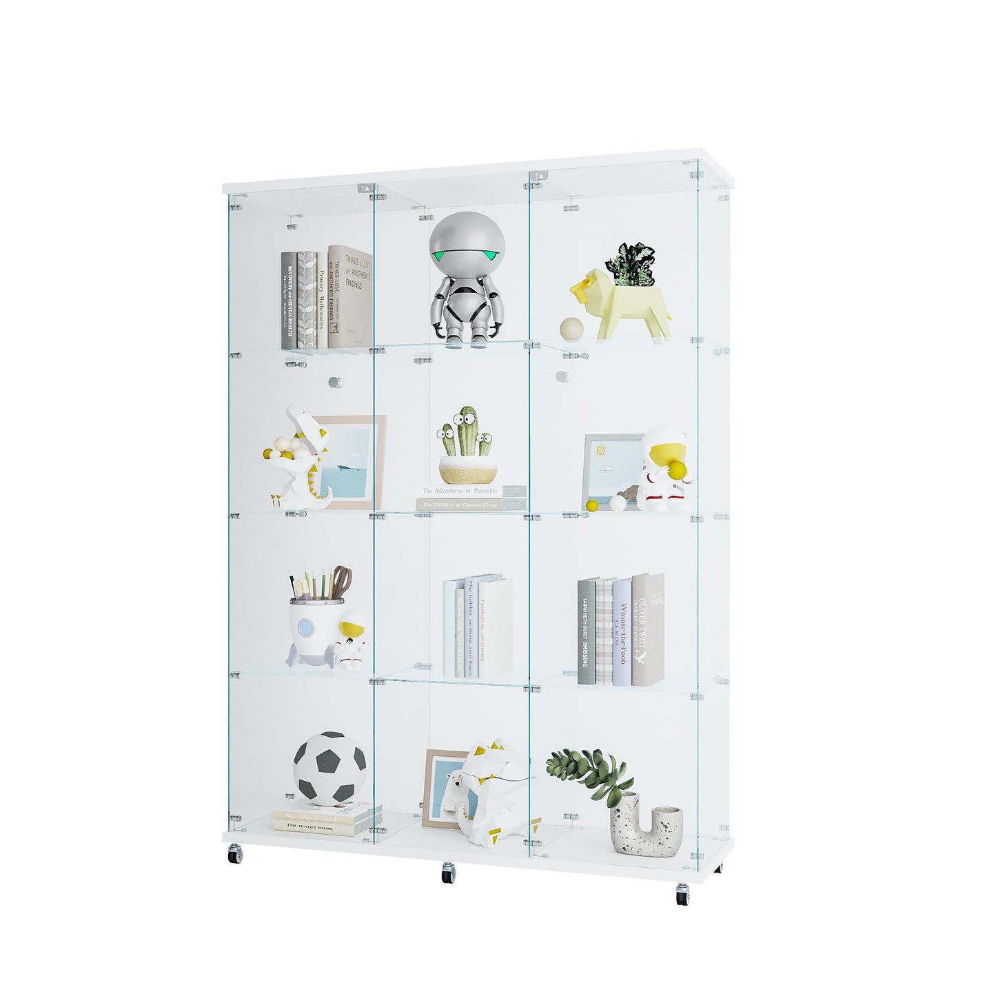 SUPPNEED Glass Display case,Glass Display Cabinet with 4 Shelves Extra Large, Glass Curio Cabinet,Glass Cabinet for Living Room, Bedroom, Office, Bookshelf with Glass Doors, Quick Installation