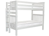 Bedz King Tall Bunk Beds Twin over Twin Mission Style with End Ladder, White Bedz King