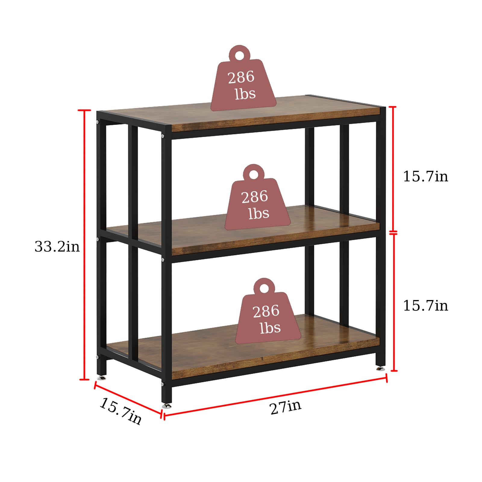 WOULHOMY Fish Tank Stand for 20 Gallon Aquarium, Metal Aquarium Stand with 3-Tier Shelves, Breeder Reptile Tank Stand for Home Office 26.96” x 15.74” x 33.26” (Black) - WoodArtSupply